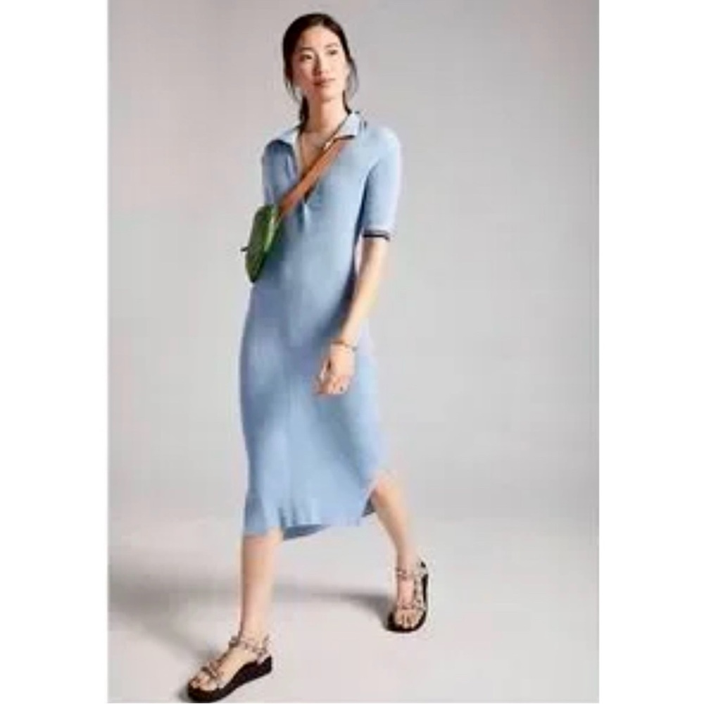 Anthropologie Saturday Sunday Ribbed Polo Midi Dress In Light Blue NWT